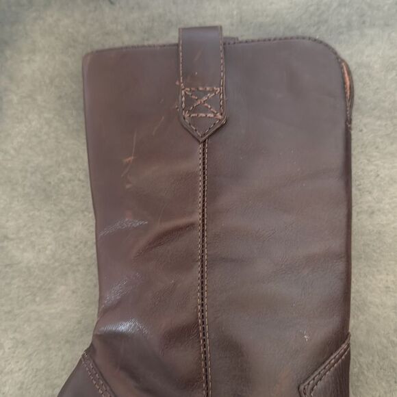 KORS Michael Kors Dark Brown Leather Mid Calf Heeled Boots Pull On Women’s Sz 6M - Picture 16 of 16